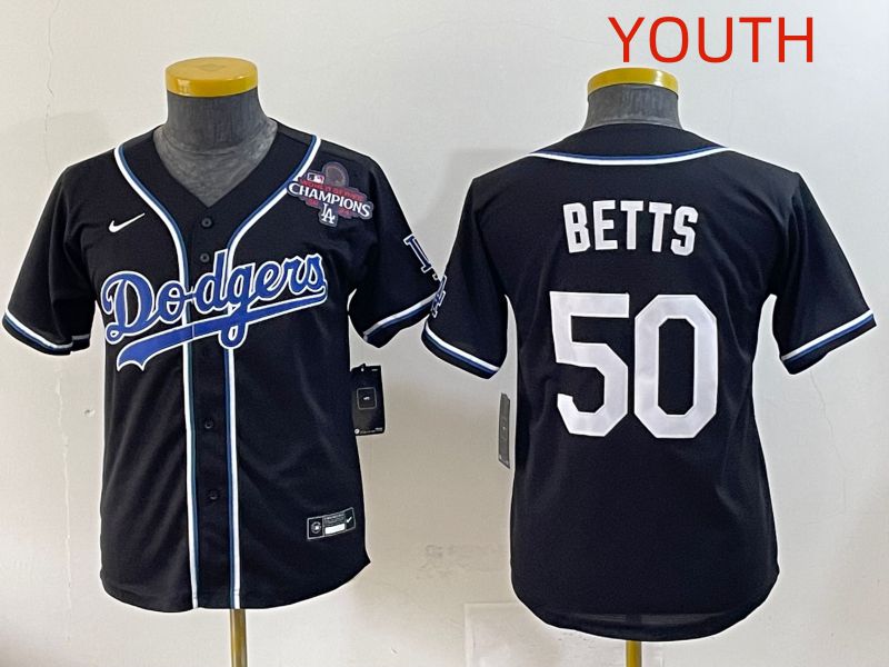 Youth 2025 Los Angeles Dodgers #50 Betts Black Three generations Fashion Nike MLB Jersey style 8->youth mlb jersey->Youth Jersey